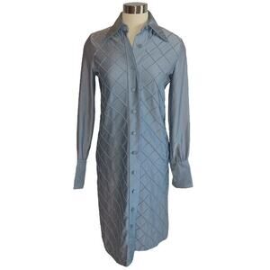 Miss Jackson Slate Blue Diamond Shirt Dress Size 8 Vintage 70s